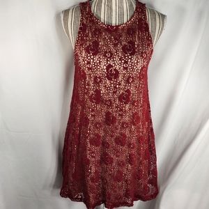 Heyri J Inc. Red Lace Overlay on Nude Lining Sleeveless Dress Size Small